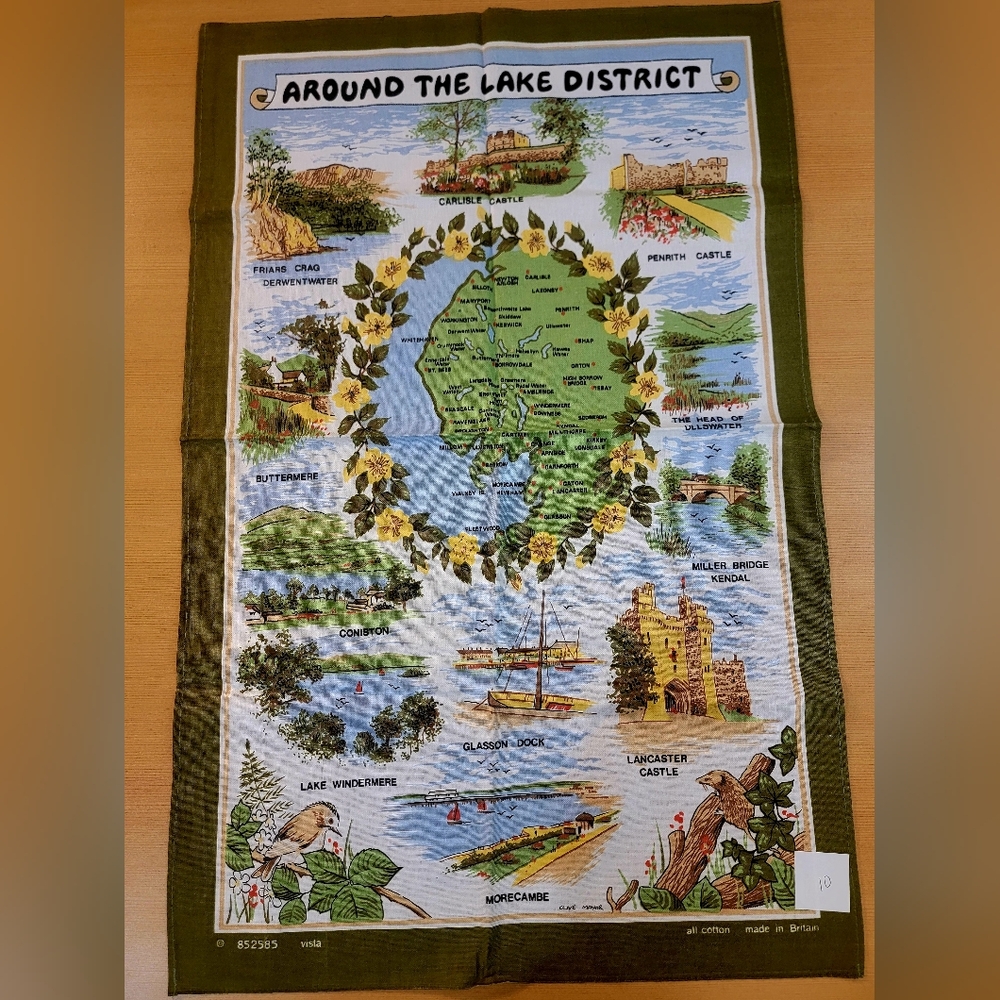 Vintage Lake District Tea Towel – Illustrated Map, British Made